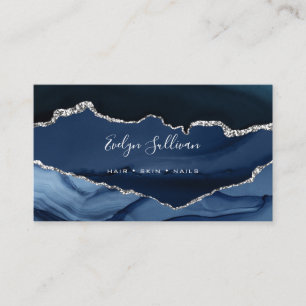 watercolor blue agate silver veins business card