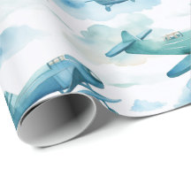 Watercolor Blue Airplane Nursery Design, Soft Sky