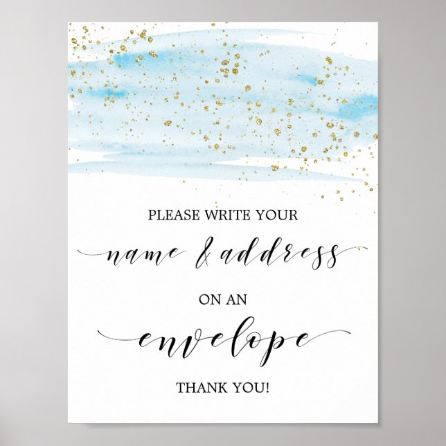 Watercolor Blue and Gold Address An Envelope Sign (Front)