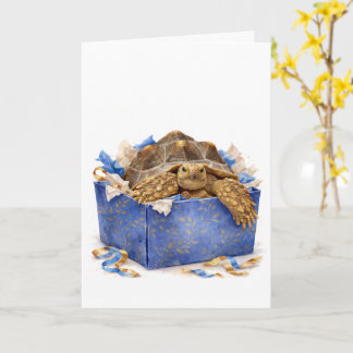 Watercolor Blue and Gold Birthday Gift Turtle Card