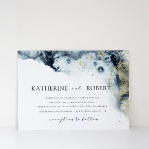 Watercolor Blue and Gold Minimalistic Wedding Invitation
