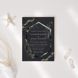 Watercolor Blue and Gold Minimalistic Wedding Invitation