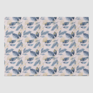 Watercolor Blue and Gold Single Leaves Tissue Paper