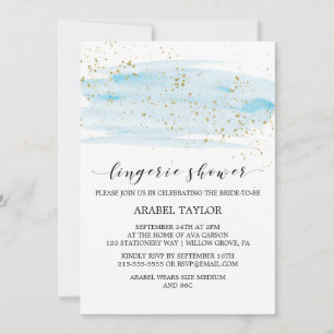Watercolor Blue and Gold Sparkle Lingerie Shower Invitation