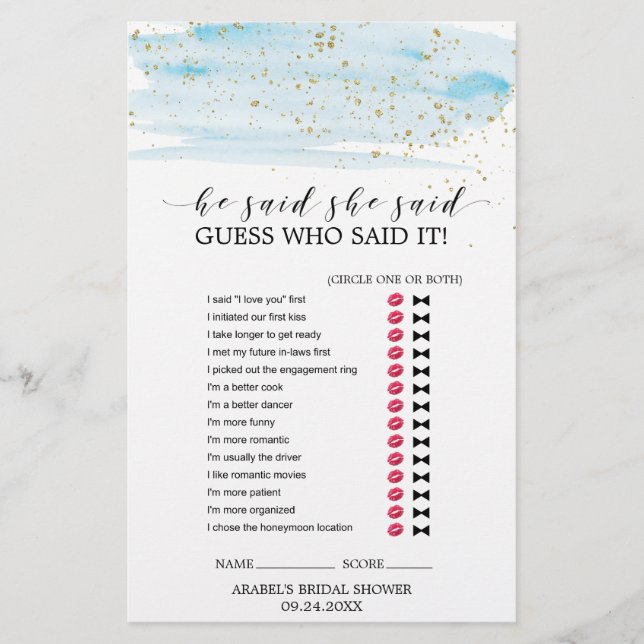 Watercolor Blue and Gold Wedding Word Search Game (Front)