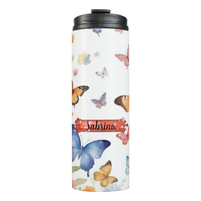  Watercolor Blue and Golden Yellow Thermal Tumbler (Front)