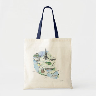 Watercolor Blue and Green Map of France Tote Bag