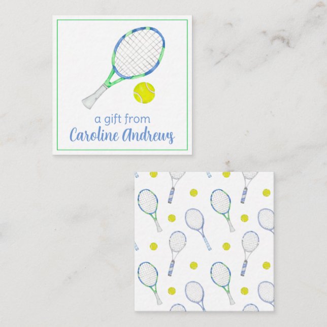Watercolor Blue and Green Tennis Gift Enclosure Card (Front/Back)