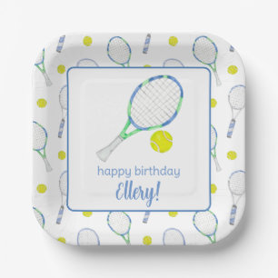Watercolor Blue and Green Tennis Paper Plate