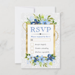 Watercolor Blue and Navy Flowers Wedding RSVP Card