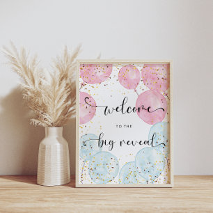 Watercolor Blue and Pink Gender Reveal Welcome Poster