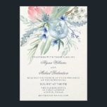 Watercolor Blue and Pink Peonies Wedding Invitation<br><div class="desc">This trendy wedding invitation features pink and blue peony flowers on a white,  watercolor paper look background. We have used art from LABFcreations.</div>