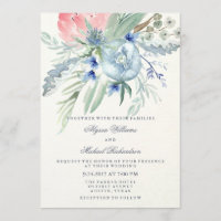Watercolor Blue and Pink Peonies Wedding
