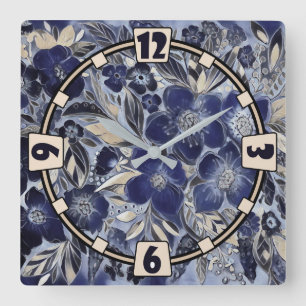 watercolor, blue and purple, anemones watercolor square wall clock
