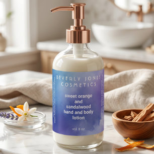 Watercolor Blue and Purple Cosmetics Bottle Label