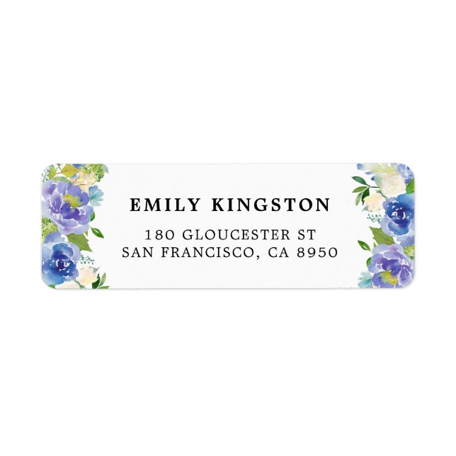 Watercolor  Blue and Purple Flowers Address Label (Front)