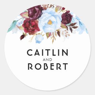 Watercolor Blue and Red Flowers Classic Round Sticker