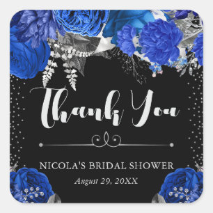 Watercolor Blue and Silver Flowers Bridal Shower Square Sticker