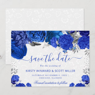 Watercolor Blue and Silver Flowers Wedding Save The Date
