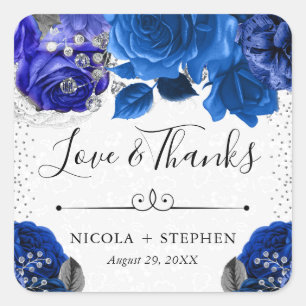 Watercolor Blue and Silver Flowers Wedding Square Sticker