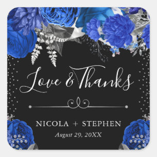 Watercolor Blue and Silver Flowers Wedding Square Sticker