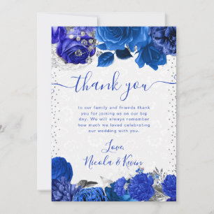 Watercolor Blue and Silver Flowers Wedding Thank You Card