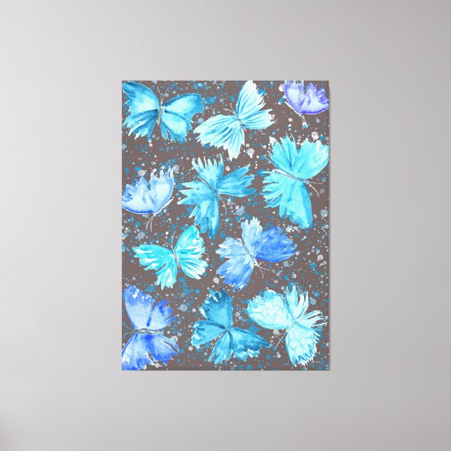 Watercolor Blue and Turquoise Butterflies 1.  Canvas Print (Front)