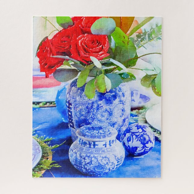 Watercolor Blue and White Chinoiserie Ginger Jar  Jigsaw Puzzle (Vertical)