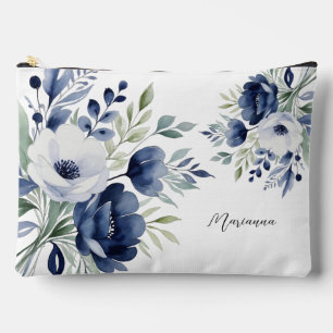 Watercolor Blue and White Floral Bouquet Accessory Pouch