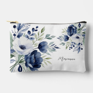 Watercolor Blue and White Floral Bouquet Accessory Pouch