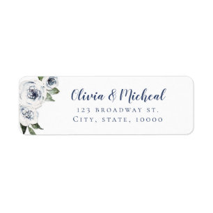 Watercolor blue and white floral return address