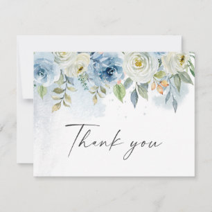 Watercolor Blue and White Floral Wedding Thank You Card
