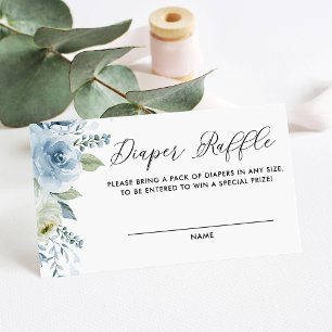 Watercolor Blue and White Flowers Diaper Raffle Enclosure Card
