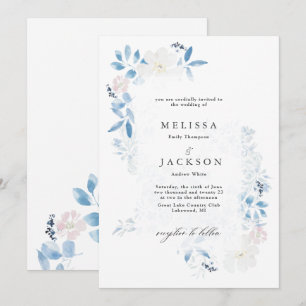 Watercolor Blue and White Flowers Invitation