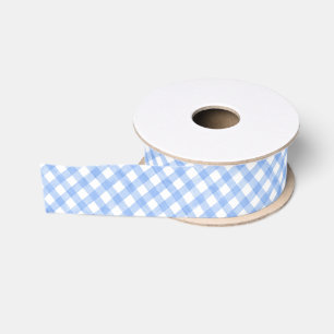 Watercolor Blue and White Gingham Grosgrain Ribbon