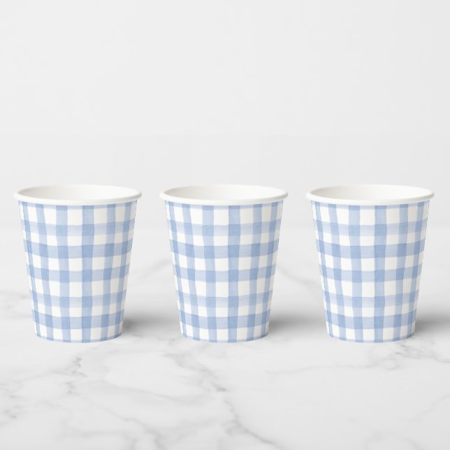 Watercolor Blue and White Gingham Paper Cups (Multi)
