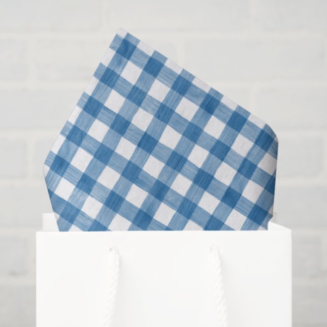 Watercolor Blue and White Gingham Tissue Paper (Gift Bag)