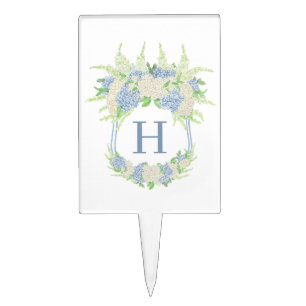 Watercolor Blue and White Hydrangea Crest Cake Pick