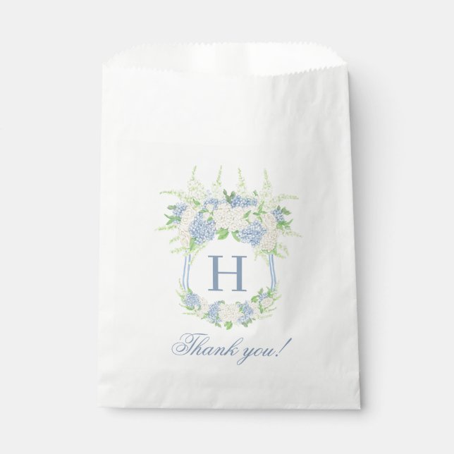 Watercolor Blue and White Hydrangea Crest Favour Bags (Front)