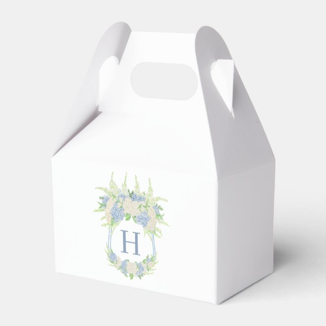 Watercolor Blue and White Hydrangea Crest Favour Box (Back Side)