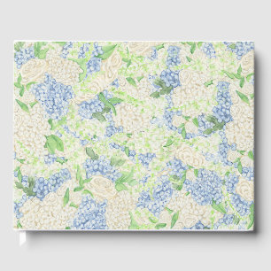 Watercolor Blue and White Hydrangea Crest Guest Book