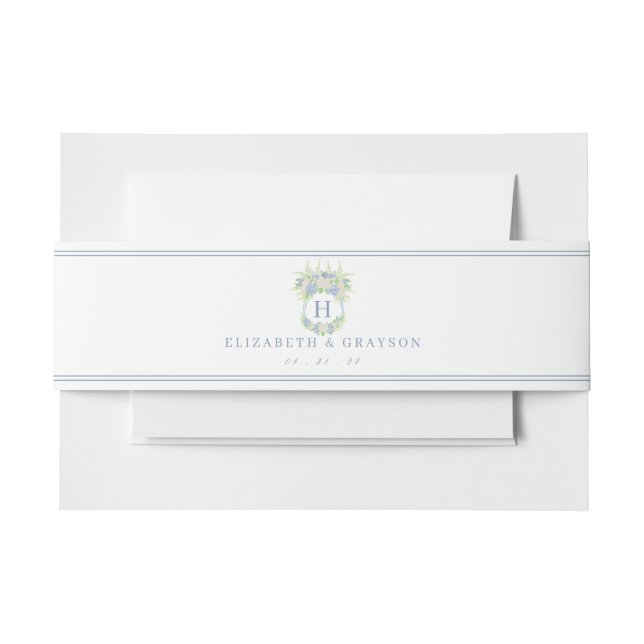 Watercolor Blue and White Hydrangea Crest Invitation Belly Band (Front Example)