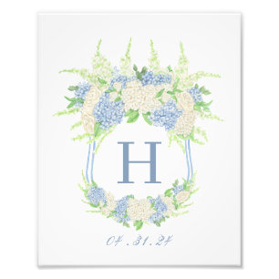 Watercolor Blue and White Hydrangea Crest Photo Print