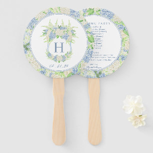 Watercolor Blue and White Hydrangea Crest Wedding Hand Fan