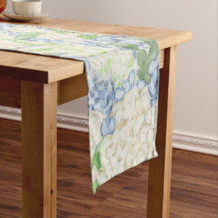 Watercolor Blue and White Hydrangea Crest Wedding Short Table Runner