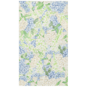 Watercolor Blue and White Hydrangea Crest Wedding Tablecloth