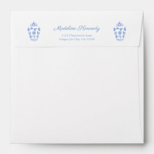 Watercolor Blue And White Pottery Return Address Envelope
