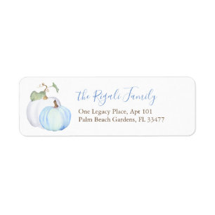 Watercolor Blue and White Pumpkin Return Address
