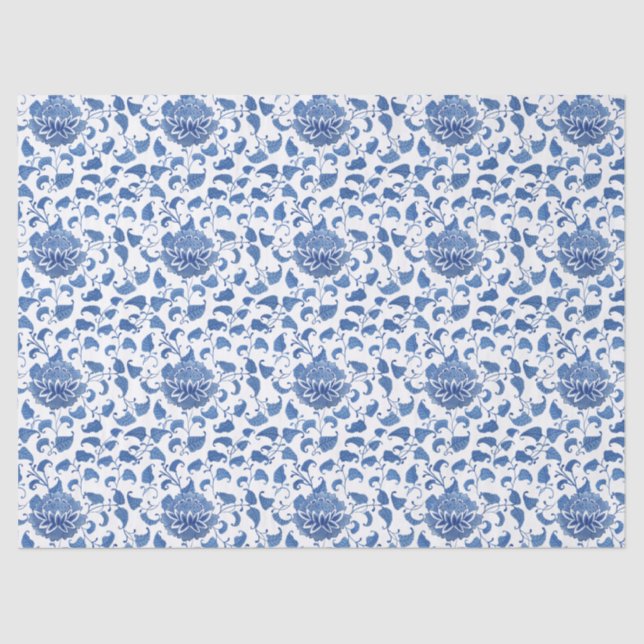 Watercolor Blue And White Vintage Chinoiserie Tissue Paper (Front)