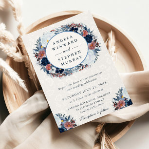 Watercolor Blue and White Winter Wreath Wedding Invitation